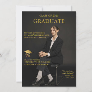 Magazine Cover Black Gold Graduation Invitation