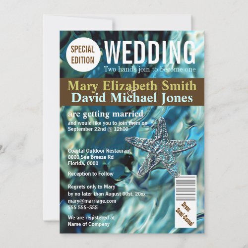 Starfish beach wedding magazine PERSONALIZE Invitation