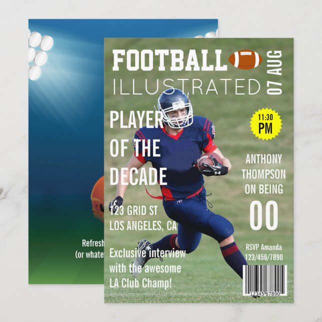 Magazine Cover Celebrity Footballer Birthday Party Invitation (Front/Back)
