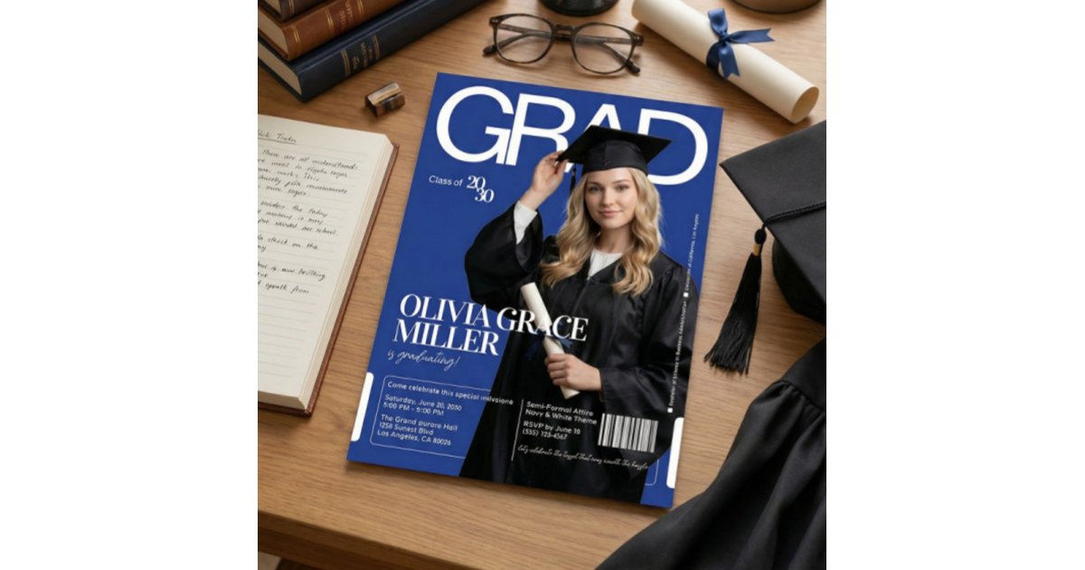 Graduation Photo Magazine Magazine Cover Chic Graduation Party with Photo Invitation | Zazzle