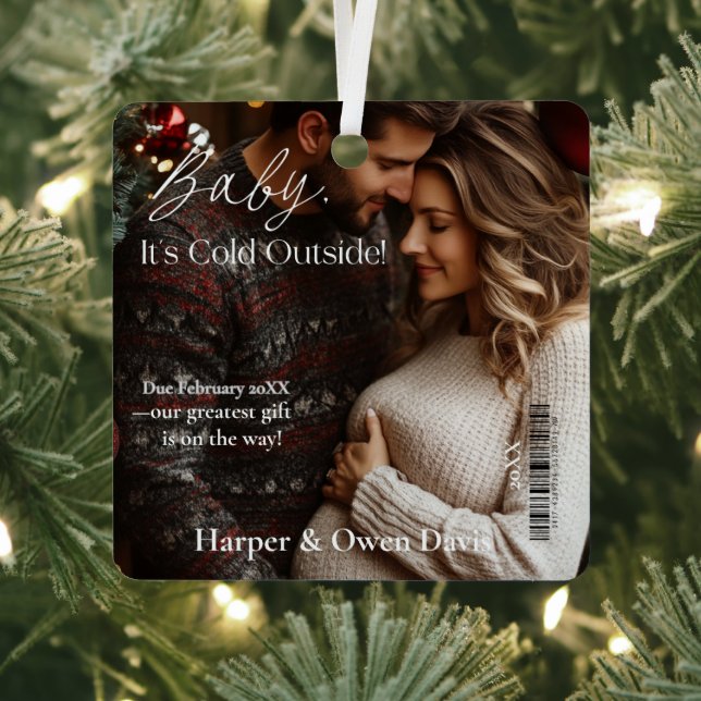 Magazine Cover Christmas Pregnancy Announcement  Metal Ornament (Insitu)