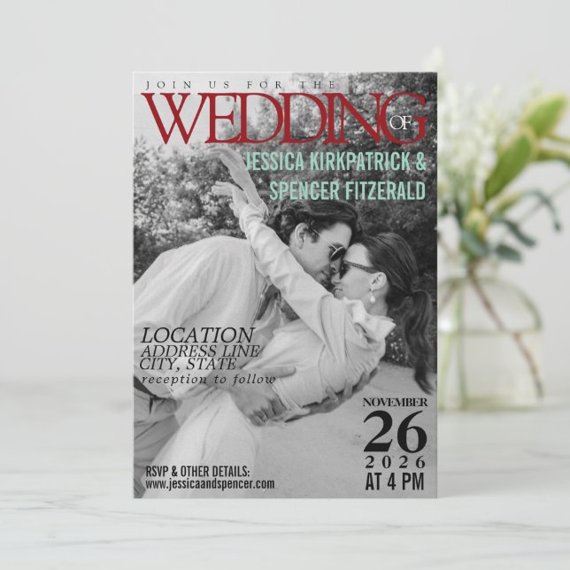 Magazine cover, custom Photo wedding invitation (Standing Front)