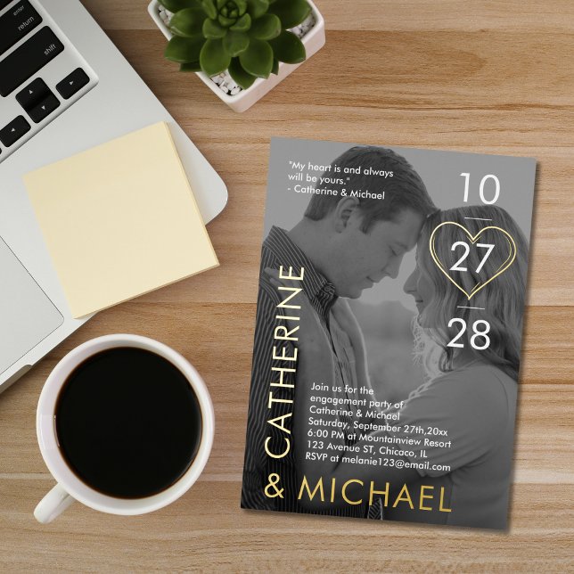 Magazine Cover Dark Photo Modern Minimalist Foil Invitation (Creator Uploaded)