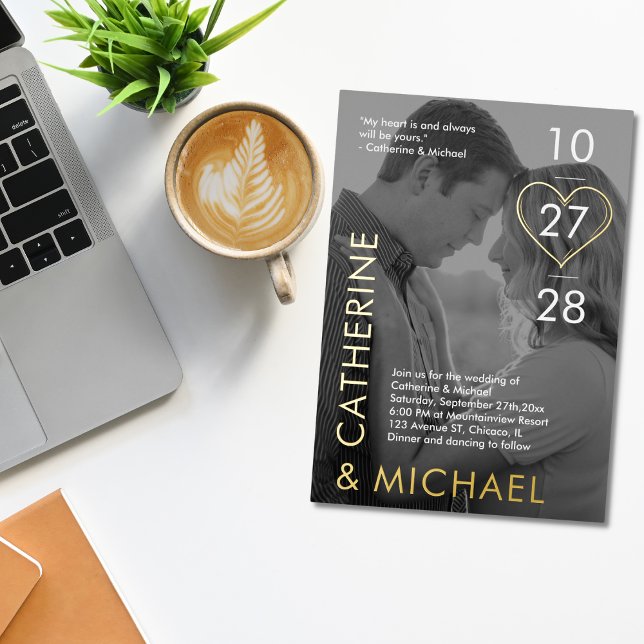 Magazine Cover Dark Photo Modern Minimalist  Foil Invitation (Creator Uploaded)