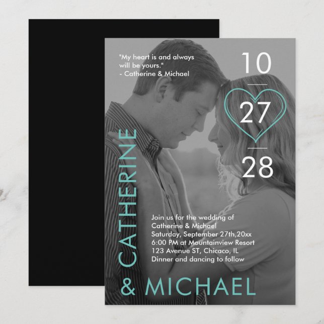 Magazine Cover Dark Photo Modern Minimalist Green Invitation (Front/Back)