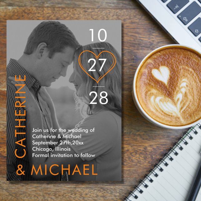 Magazine Cover Dark Photo Modern Minimalist Orange Save The Date (Creator Uploaded)