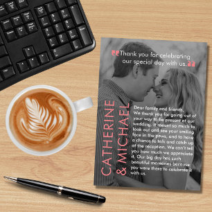 Magazine Cover Dark Photo Modern Minimalist Pink Thank You Card