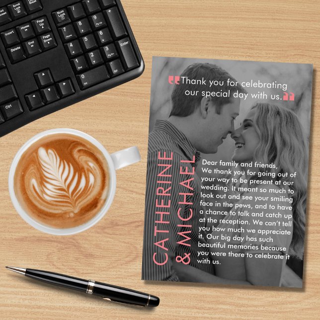 Magazine Cover Dark Photo Modern Minimalist Pink Thank You Card (Creator Uploaded)