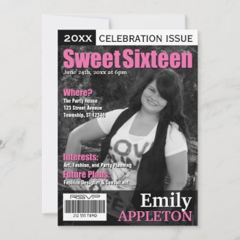 Magazine Cover Fuchsia Sweet Sixteen Invitations by Birthday_Delight at Zazzle