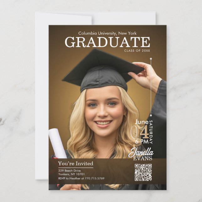 Magazine Cover Graduation Gold Invitation (Front)
