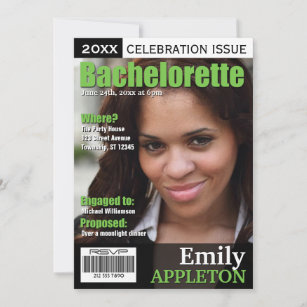 Magazine Cover Green Bachelorette Invitations