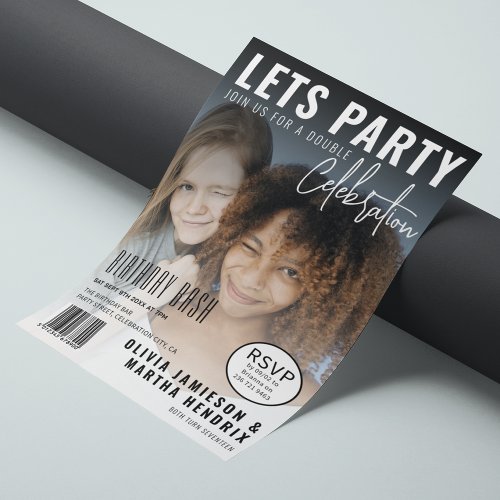Magazine Cover  Joint Birthday Party Invitation