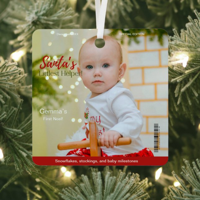  Magazine Cover My First Christmas Milestone Metal Ornament (Insitu)