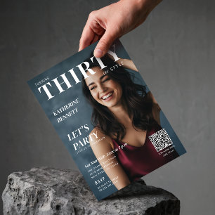 Magazine Cover Photo 30th Birthday Party QR Code Invitation