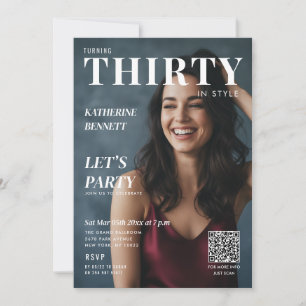 Magazine Cover Photo 30th Birthday Party QR Code Invitation