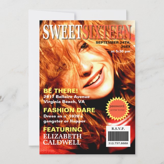 Magazine Cover Photo Sweet Sixteen Birthday Invite (Front)