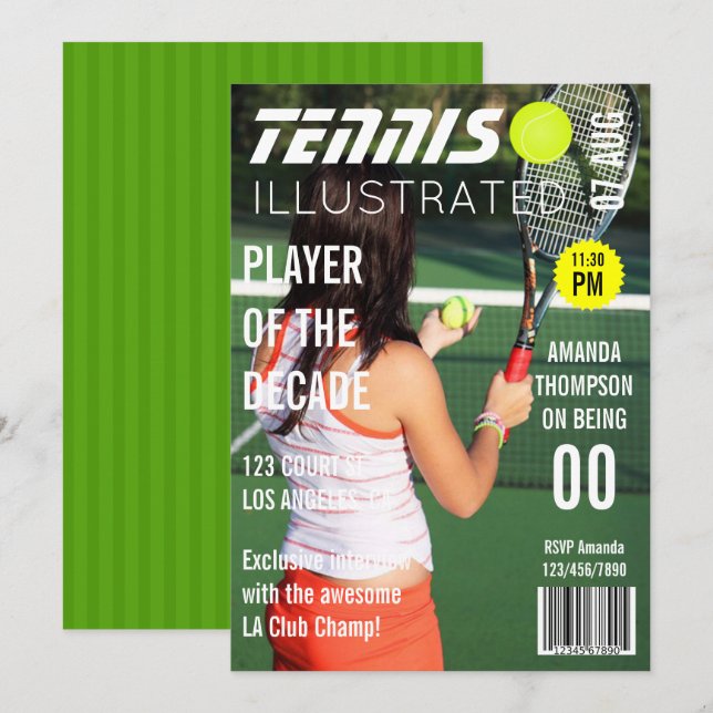Magazine Cover Pic Celebrity Tennis Birthday Party Invitation (Front/Back)