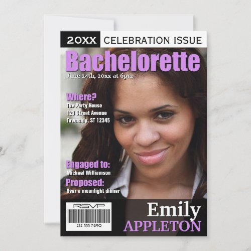 Magazine Cover Purple Bachelorette Invitations