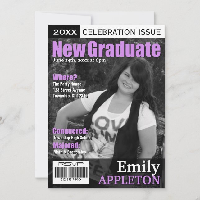 Magazine Cover Purple Graduation Invitations (Front)