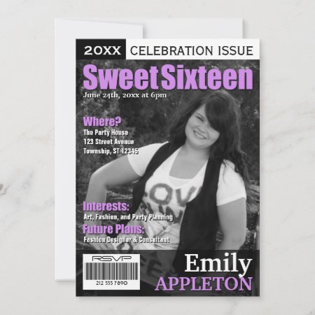 Magazine Cover Purple Sweet Sixteen Invitations