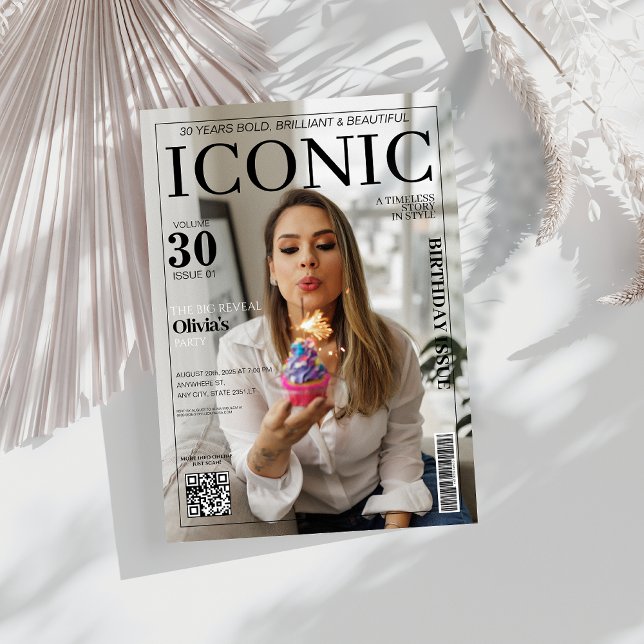 Magazine cover qr code 30th Birthday party Invitation (Creator Uploaded)