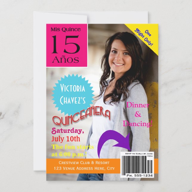 Magazine Cover Quinceanera 15th Invitation (Front)