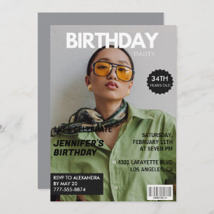 Magazine Cover Stylish for her Photo 34th birthday Invitation