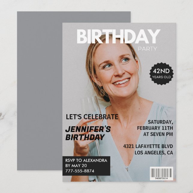 Magazine Cover Stylish for her Photo 42nd birthday Invitation (Front/Back)