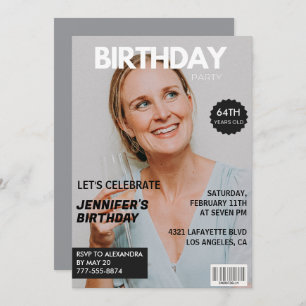 Magazine Cover Stylish for her Photo 64th birthday Invitation