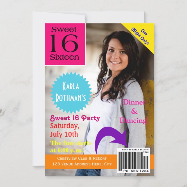 Magazine Cover Sweet Sixteen Invitation (Front)