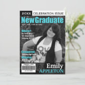 Magazine Cover Turquoise Graduation Invitations (Standing Front)