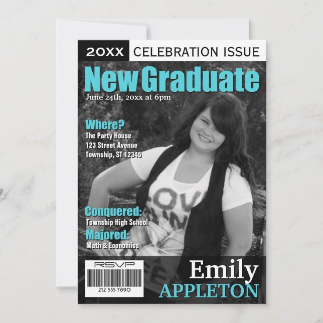 Magazine Cover Turquoise Graduation Invitations (Front)