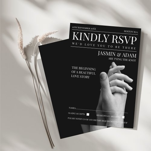 Magazine Dark Mode Newspaper Photo Wedding RSVP Enclosure Card