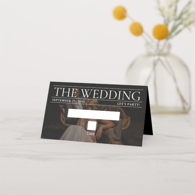 Magazine Editorial Newspaper Photos Wedding  Place Card (Front)