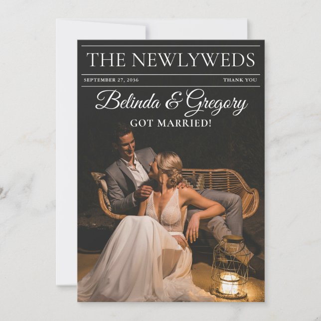 Magazine Editorial Newspaper Photos Wedding  Thank You Card (Front)