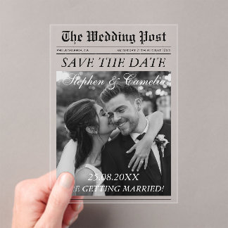Magazine Editorial Newspaper Wedding Save the Date Acrylic Invitations