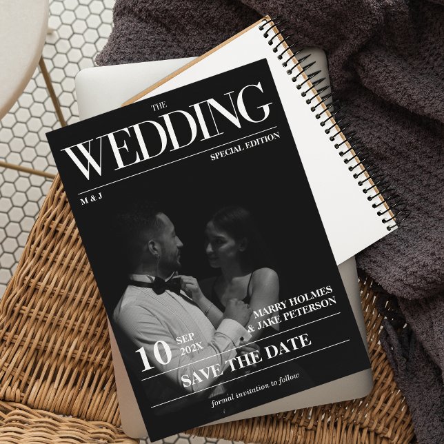 Magazine Editorial Newspaper Wedding Save the Date Invitation (Magazine Unique Save the Date)