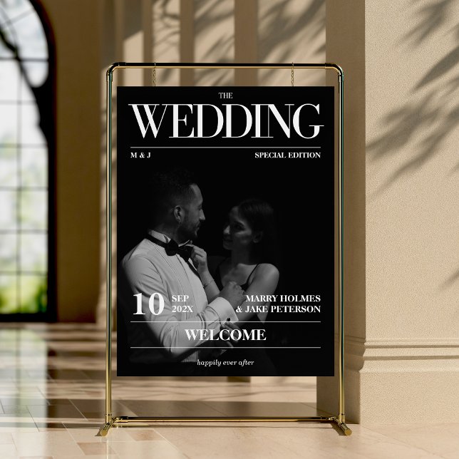 Magazine Editorial Newspaper Wedding Welcome Sign (Magazine Cover Editorial Unique Elegant Wedding Welcome Sign)