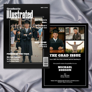 Magazine Four Photo Black Graduation Announcement