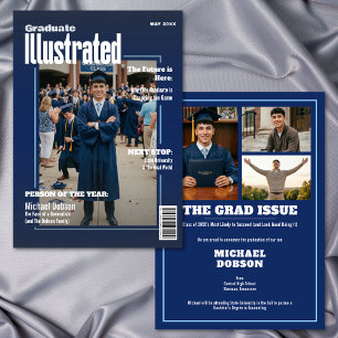 Magazine Four Photo Blue Graduation Announcement