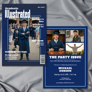 Magazine Four Photo Blue Graduation Party Invitation