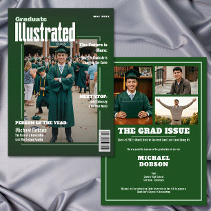 Magazine Four Photo Green Graduation Announcement