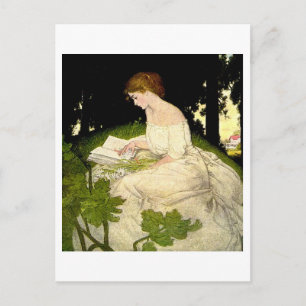 Magazine Illustration of Woman Reading Postcard