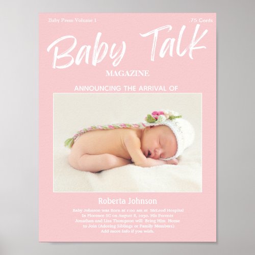 Magazine Keepsake Photo Girl  Birth Announcement   Poster