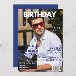 Magazine Navy blue Photo Funny 47th birthday Invitation