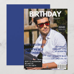 Magazine Navy blue Photo Funny 52nd birthday Invitation