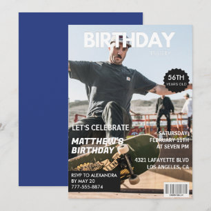 Magazine Navy blue Photo Funny 56th birthday Invitation