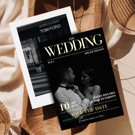 Magazine Newspaper Wedding Photo Save the Date Foil Invitation