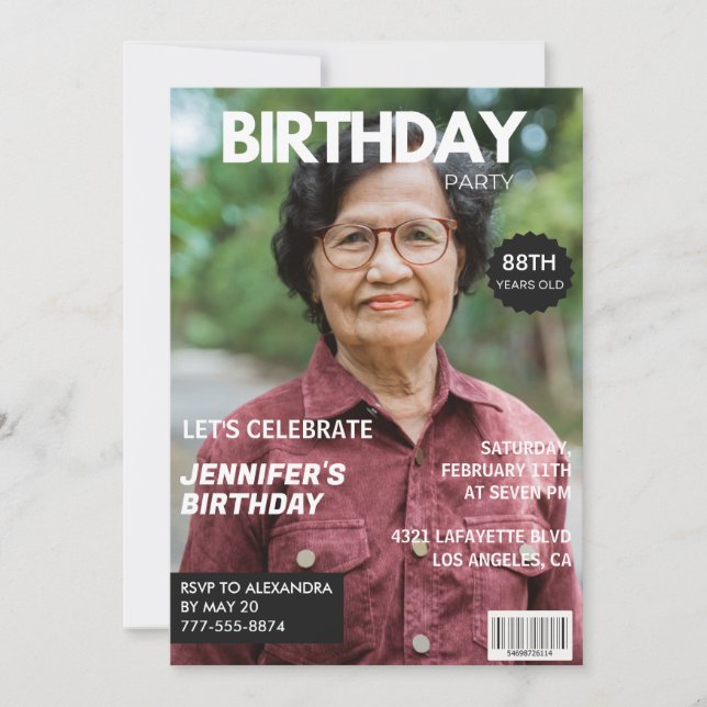 Magazine Photo 88th birthday invitations for her  (Front)