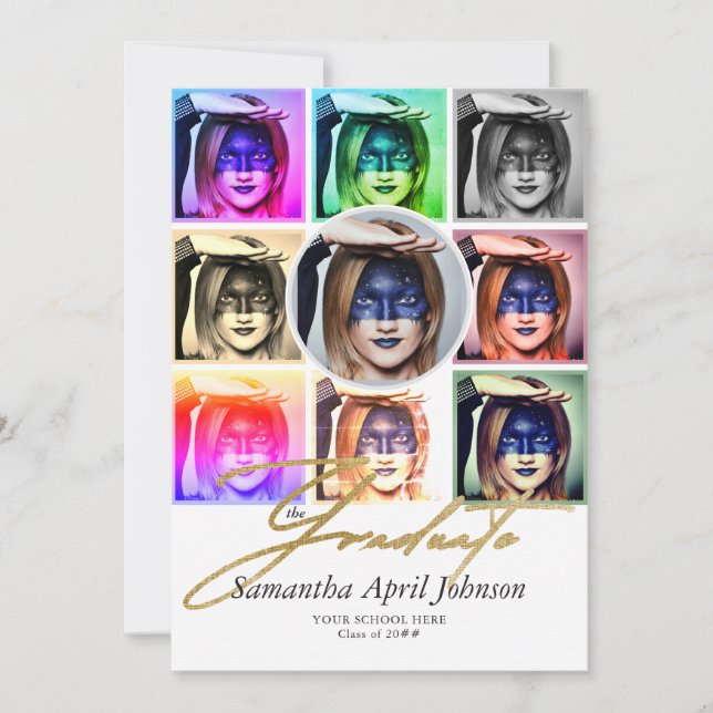 Magazine Pop Art Retro Diptych Graduation Photo  Invitation (Front)